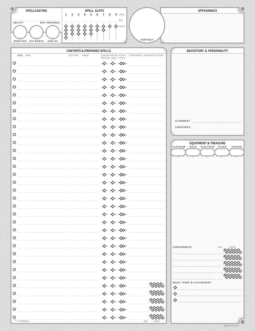 Character sheet back